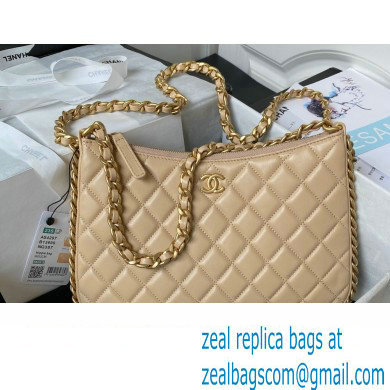 Chanel Shiny Crumpled Lambskin & Gold-Tone Metal Large Hobo Bag AS4287 Beige 2023